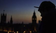 Silhouette of Houses of Parliament and figure