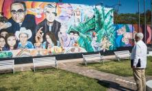 Fr General Arturo Sosa at the mural depicting Rutilio Grande and Oscar Romero in El Salvador 